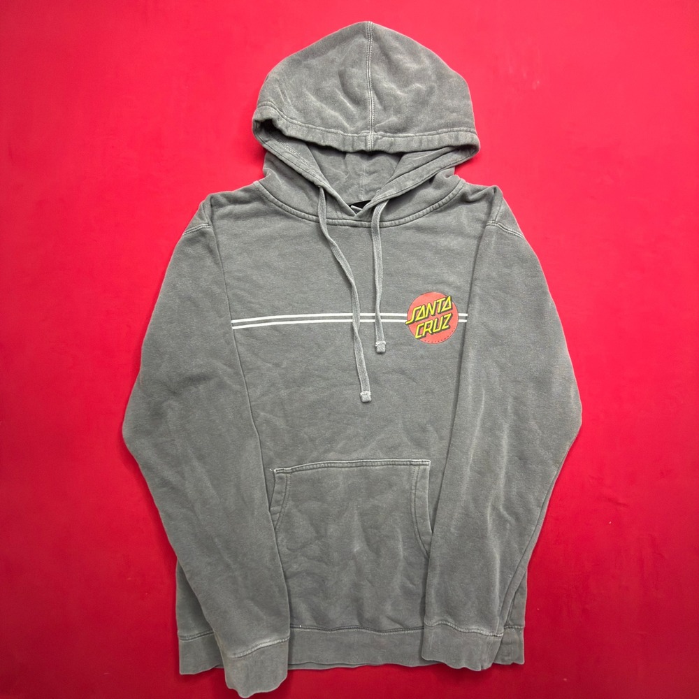 VTG Y2K Santa Cruz Skateboards Mens Mineral Wash Dot Logo Pullover Hoodie Grey M
